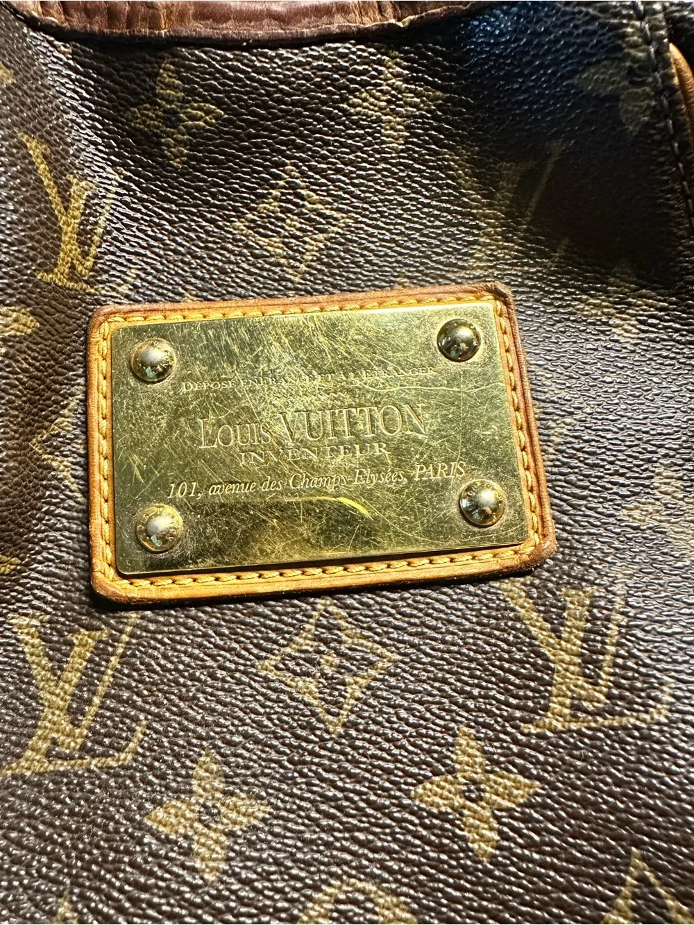 Louis Vuitton Brown Monogram Shoulder Bag with Gold Hardware